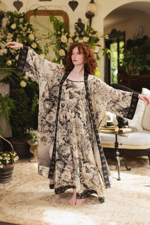 Honey & The Moon Bohéme Maxi Slip Dress w/ Florals & Bees