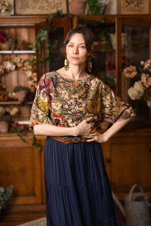 Golden Hour Luxe Tee Floral Tunic Shirt with Swallow: L/XL (10-14)
