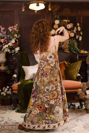 Golden Hour Bohéme Long Maxi Slip Dress w/ Floral Print: S/M (fits approx. size 6-10)