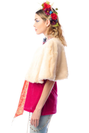 Grace Kelly Reversible Fur Cape: Ivory / One size
