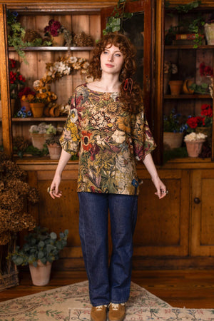 Golden Hour Luxe Tee Floral Tunic Shirt with Swallow: L/XL (10-14)