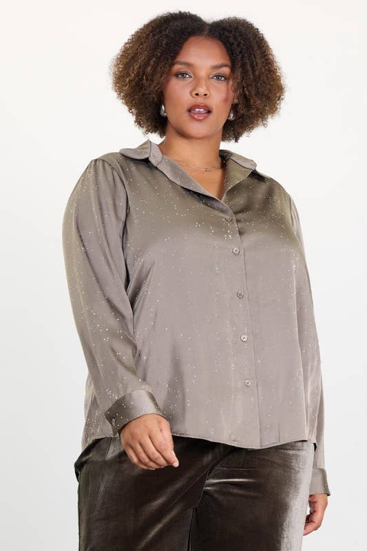 Plus Rhinestone Button Down Blouse