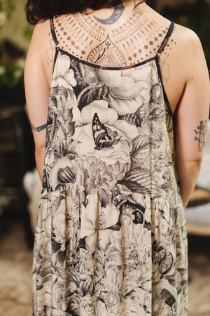 Honey & The Moon Bohéme Maxi Slip Dress w/ Florals & Bees