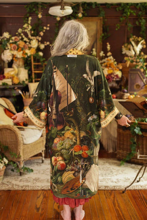 Labour of Love Opera Duster Kimono Robe w/ florals & violin