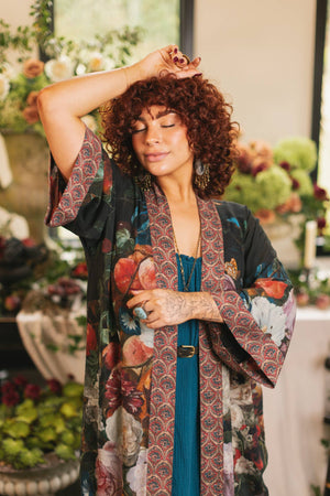 Flight of Fancy Opera Duster Kimono Robe Hummingbird Print