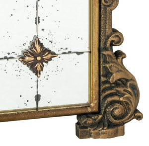 Antique Gold Arched Wall Mirror with Medallion Accents