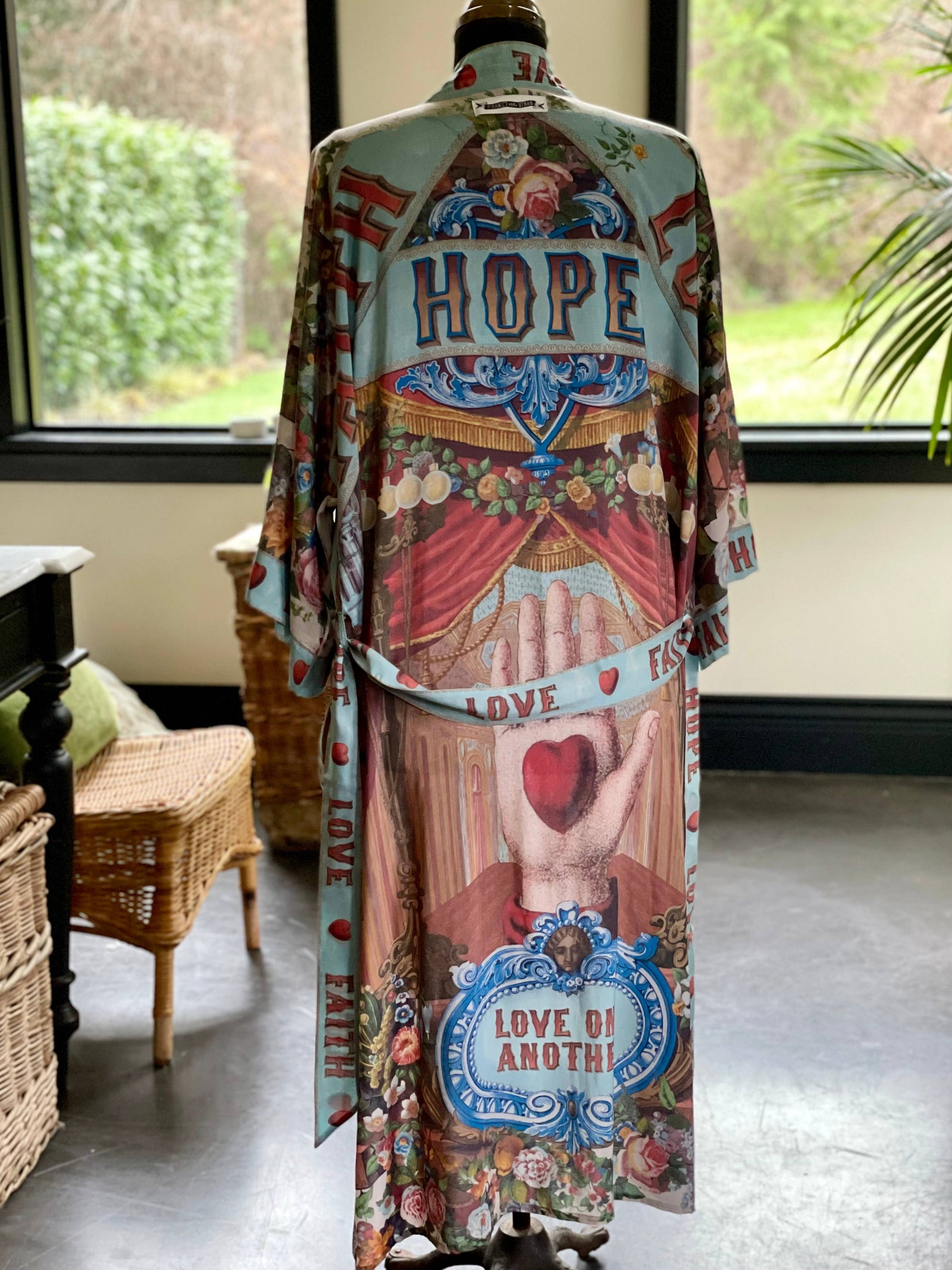 Love Language Printed Long Duster Bamboo Kimono Robe
